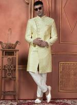 Silk Yellow Wedding Wear Computer Thread Readymade Sherwani Set